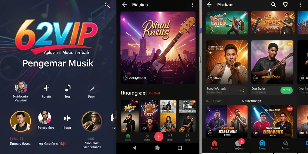 Tangkapan layar utama 62VIP menampilkan Antarmuka Aplikasi Musik yang Menarik.