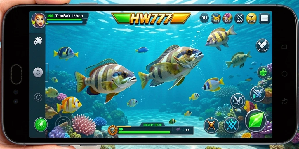 Tampilan gameplay HW777 yang seru saat menembak ikan.