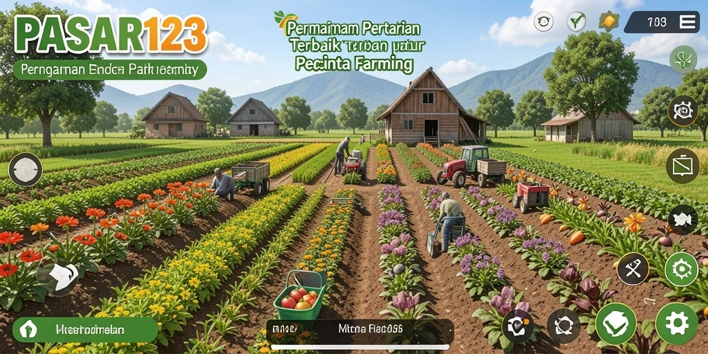 Tampilan gameplay PASAR123 dengan aktivitas bertani yang seru.