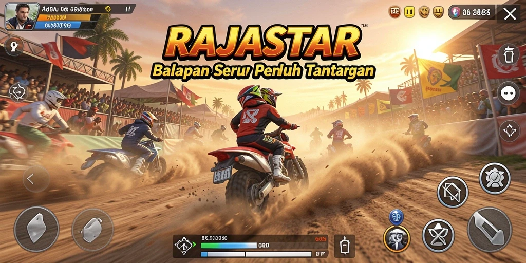 Tampilan gameplay balapan seru RAJASTAR yang penuh aksi.