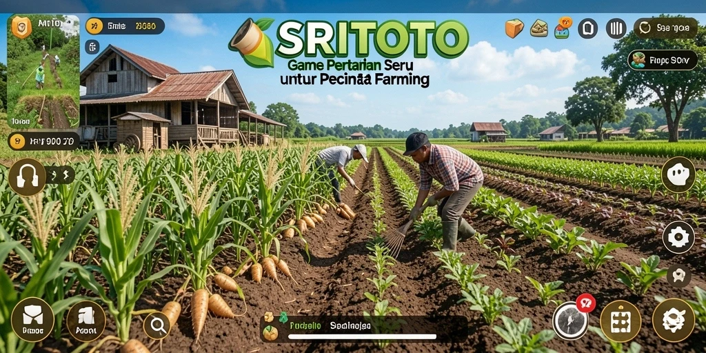 Tangkapan layar gameplay SRITOTO menunjukkan suasana pertanian yang ceria.