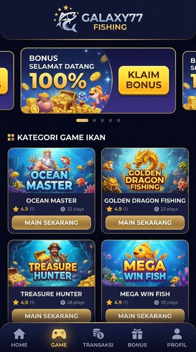 Screenshot dari halaman beranda aplikasi galaxy77.